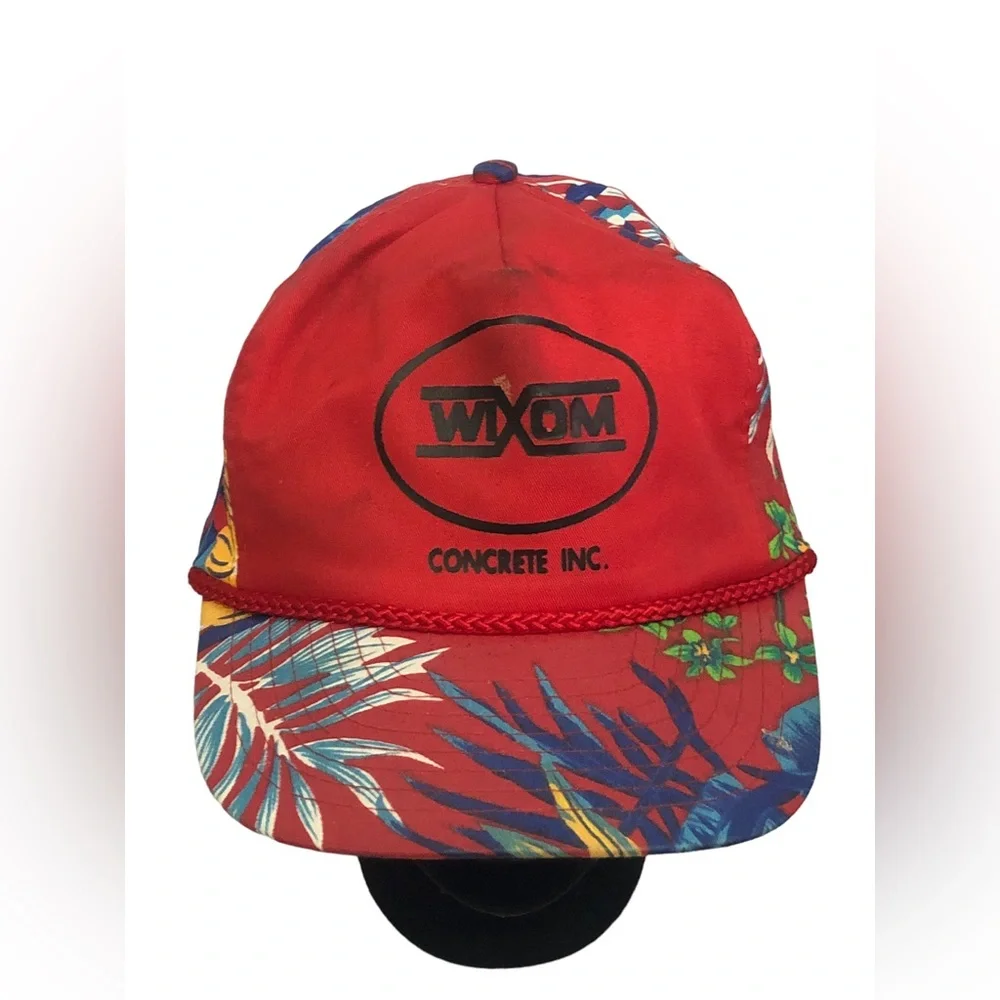 Vtg Nissin Wixom Concrete Hawaiian SnapBack Floral Hat Cap Adjustable 90s